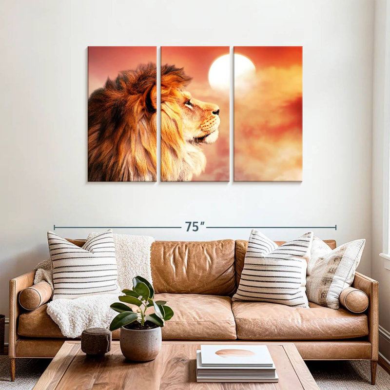 Brampt Lion Overlooking Sunset, 36" H x 57" W