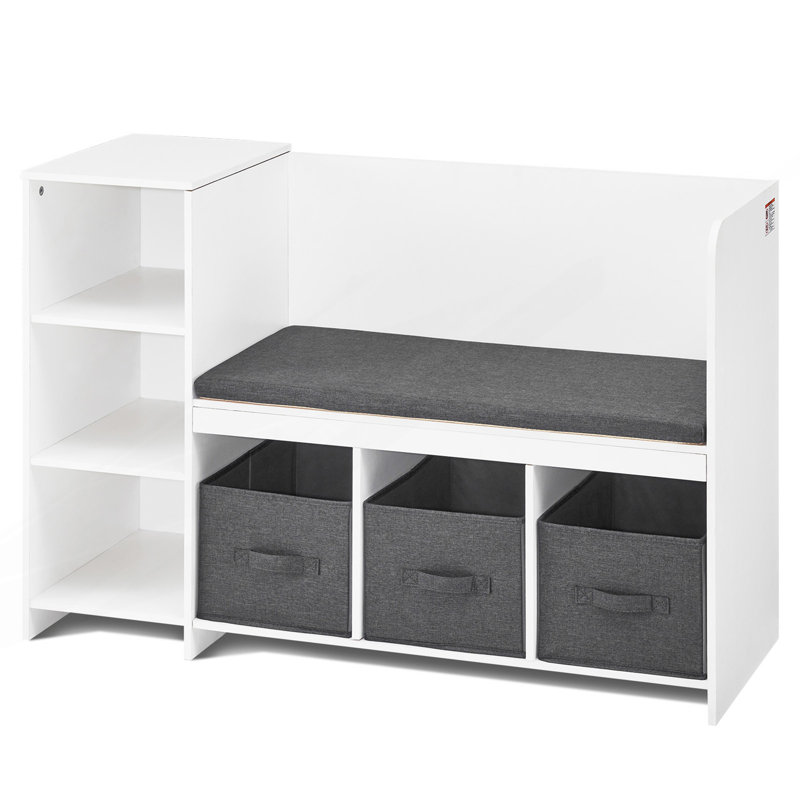 Banc de lecture, bibliothèque pour tout-petits et bibliothèque avec coussin de siège amovible, banc de rangement à 6 compartiments avec 3 tiroirs