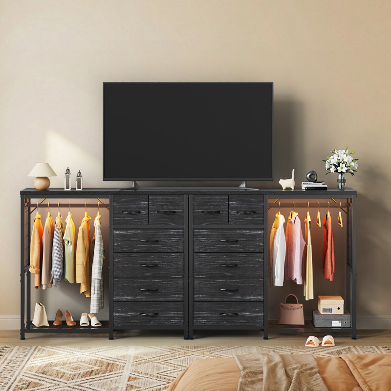 Armoire 6 tiroirs en tissu avec tringle, Noir