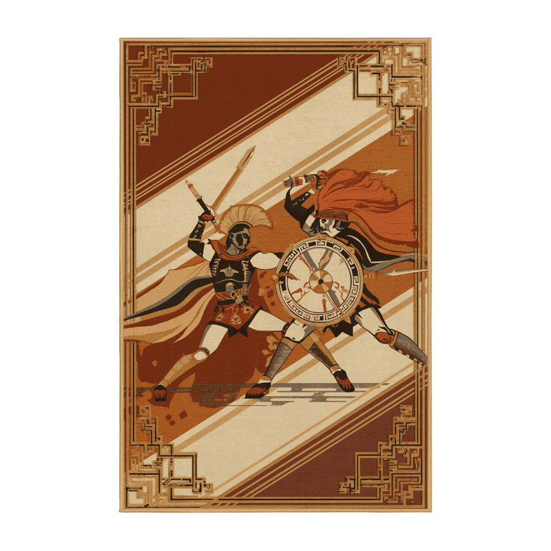 Machine Washable Hubbard Gladiator Combat Classic Oriental Rug in Brown – LightBrown Binding, 7x9