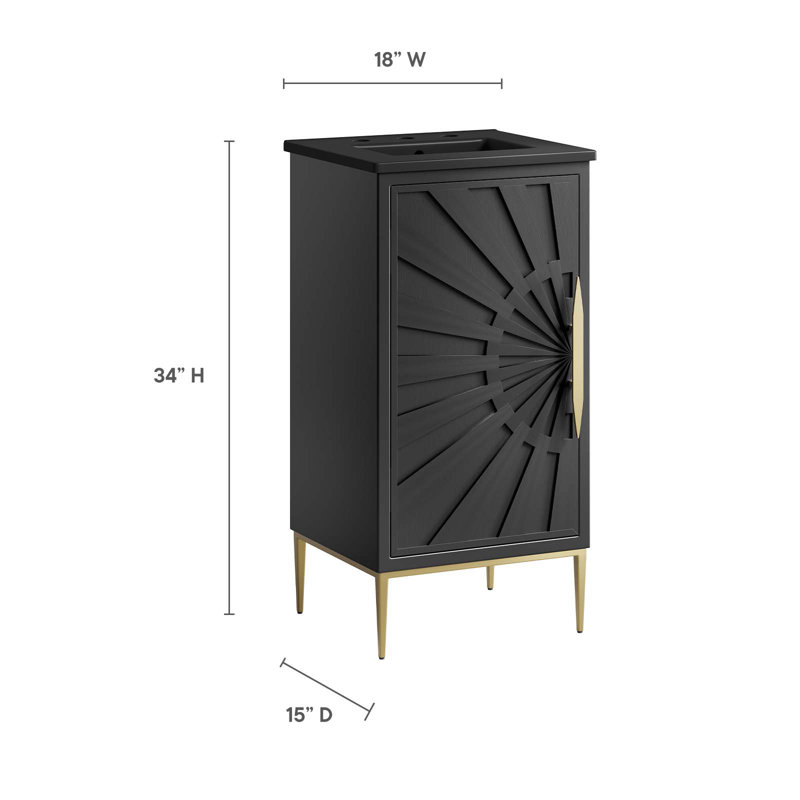 Awaken Black and Gold 18" Bathroom Vanity with Ceramic Sink