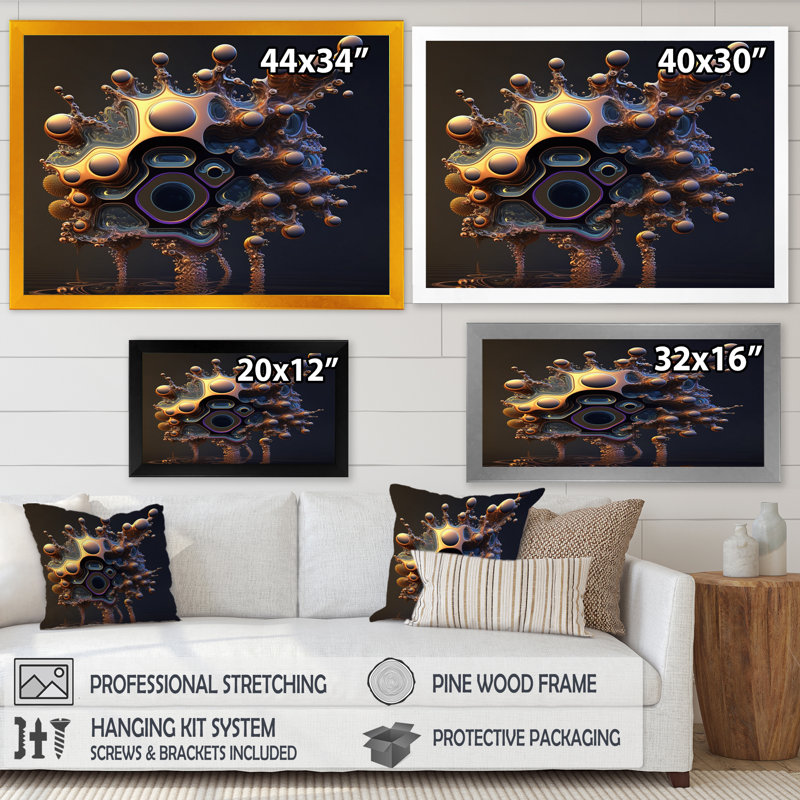 Marzano - art mural moderne sur toile géométrique, H 12 po x l 20 po x P 1 po, Cadre d'angle fermé doré