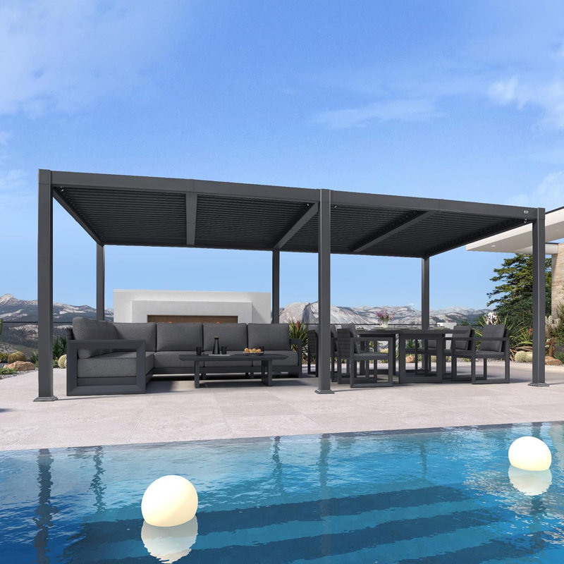Pergola d'extérieur en aluminium mauve l 20 pi x P 10 po avec toit ajustable, H 92,58 po x l 240 po x P 120 po