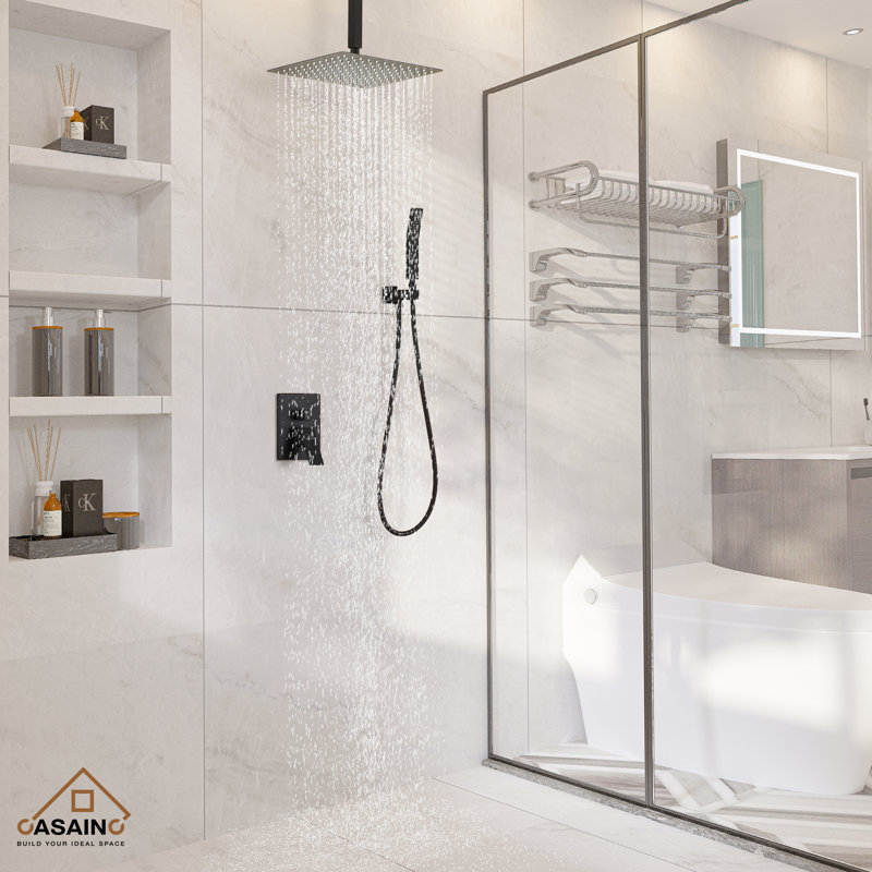 Matte Black Dual Shower Head System with Handheld and Rainfall