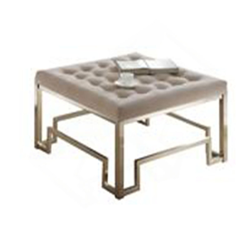 Beige Fabric & Champagne Finish Cocktail Ottoman