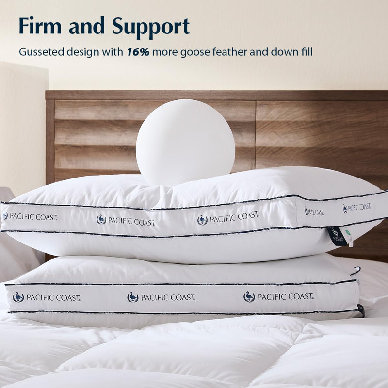Pacific Coast Firm Hotel Collection Goose Feather and Down Pillow for Sleeping, Queen Size Set of 2, 2, Queen