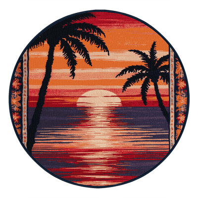 Washable Island Sunset Hawaiian Area Rug