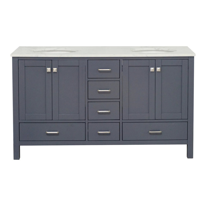Ensemble de meuble-lavabo double 60 po Claudett, Carrara d'ingénierie, Gris marine