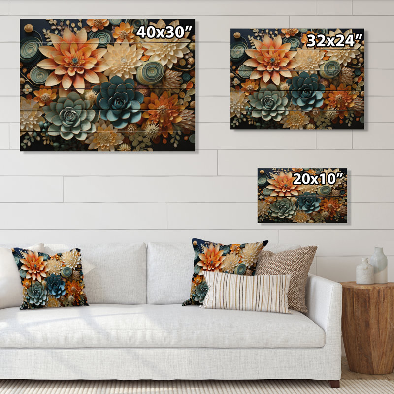Fleurs colorées de plantes grasses sur bois serein, H 24 po x l 32 po x P 0,78 po