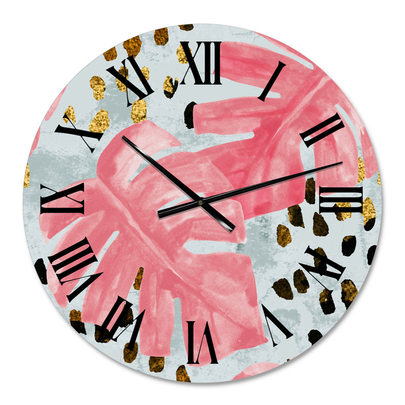 Horloge murale colorée Monstera On Rough Brush Strokes I, Petit, Gris