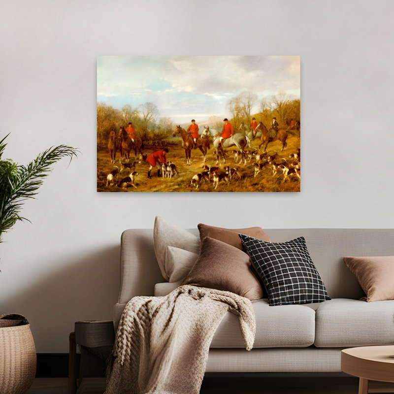 Autumn Fox Hunt Classic Traditional Abstract Dog Fox Horse Autumn Landscape Wall Art Print 1 Piece Wrapped Canvas Wall Art