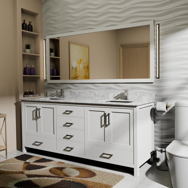 Ensemble de meuble-lavabo double 72 po Jacques, Blanc, Marbre de Carrare blanc