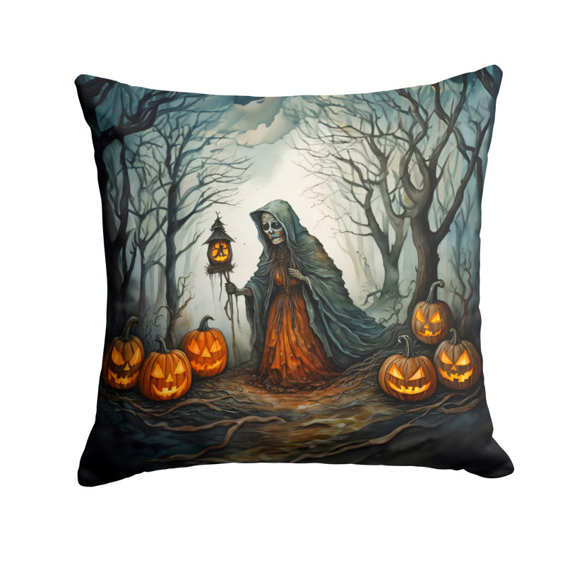 Coussin décoratif intérieur / extérieur en polyester More / Spooky More Spooky Halloween, 14 po x 14 po