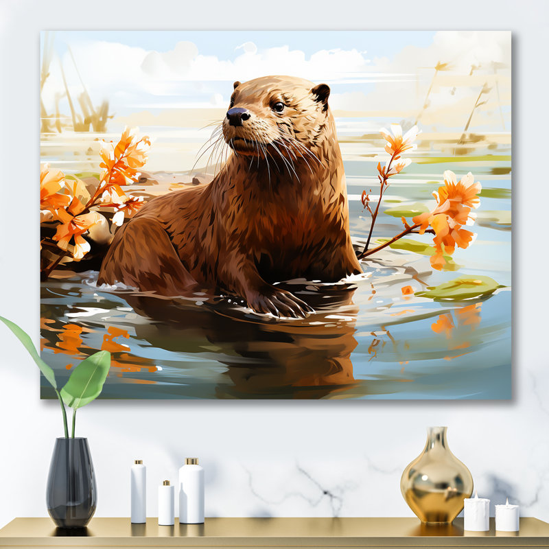 Watercolor Stream Beaver Serenity II - Beaver, art mural, Toile tendue, H 30 po x l 40 po x P 1,5 po