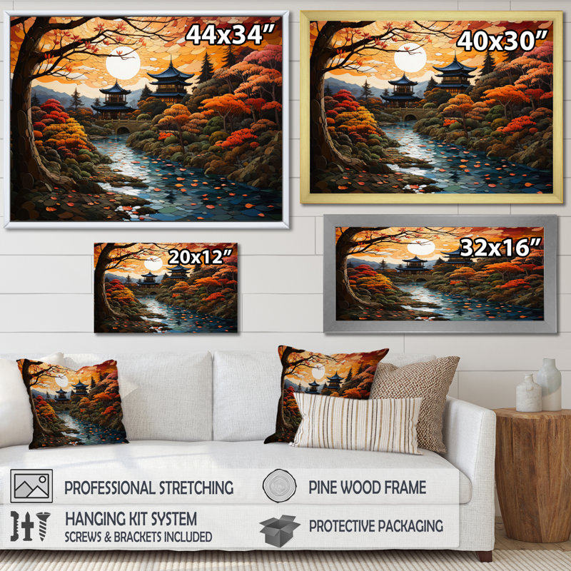 Asian Asian Kyoto Autumn I, reproduction d'art sur toile, H 16 po x l 32 po x P 1 po, Cadre flottant blanc