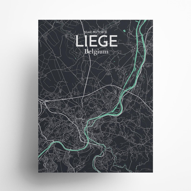 «Liege City Map», impression, Vert / gris, H 24 po x l 18 po
