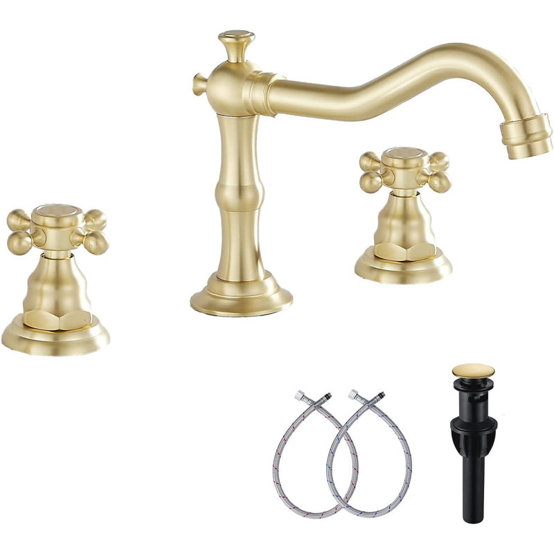Robinet de salle de bain à large entraxe avec bonde, Or brossé