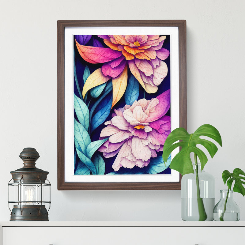 Attractive Flowers - Single Picture Frame Painting, 46cm H x 34cm W x 2cm D, Walnut Framed