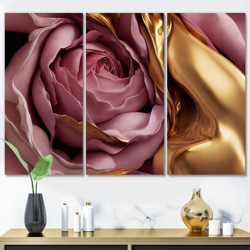 Ensemble de décorations murales exquises roses et dorées Glam Roses I, H 28 po x l 36 po x P 1 po