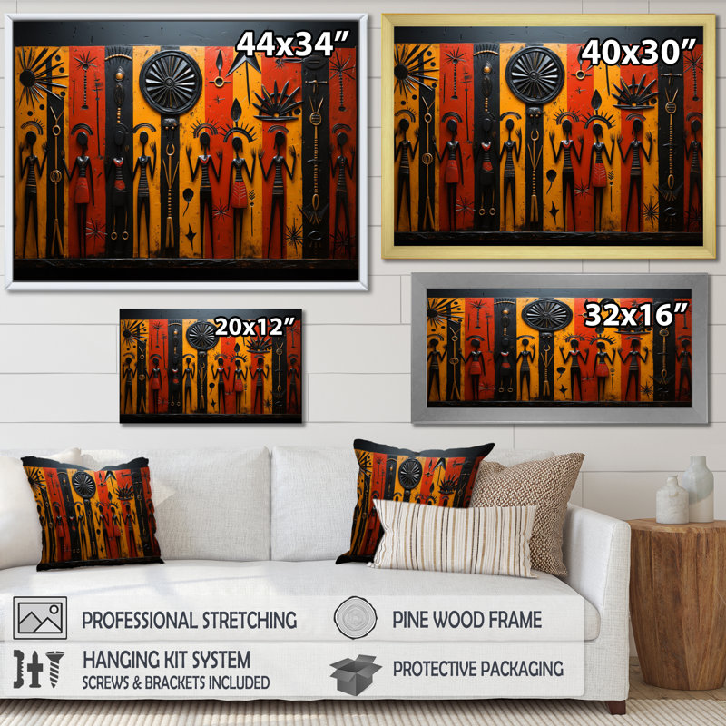 Khmya African Tribal Rhythms X - Art mural tribal africain, Cadre simple blanc, H 24 po x l 32 po x P 1 po