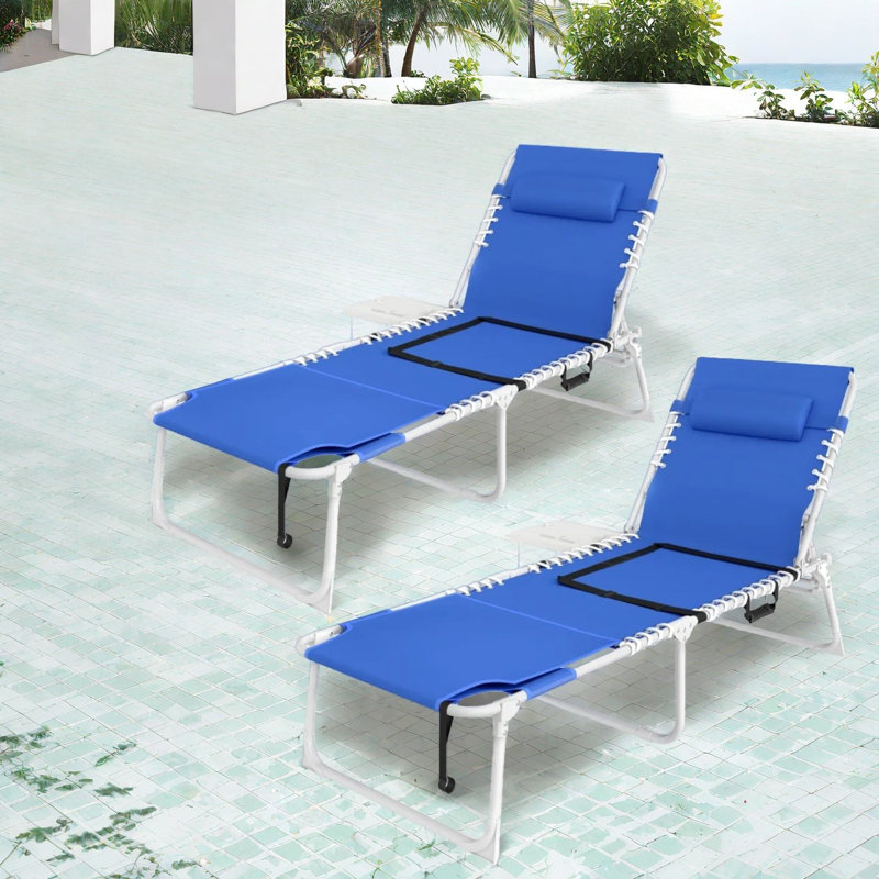 Ensemble de chaises de patio réglables en acier, design bleu marine portatif pour la détente
