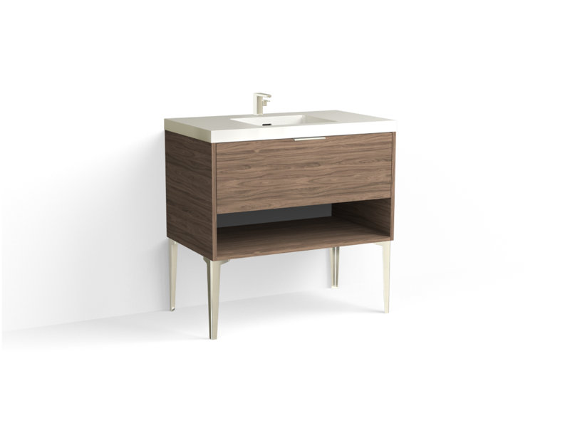 Modo 36" W Freestanding Single Bathroom Vanity with Dean Leg, Matte White/Single, Biondo, Polished Nickel