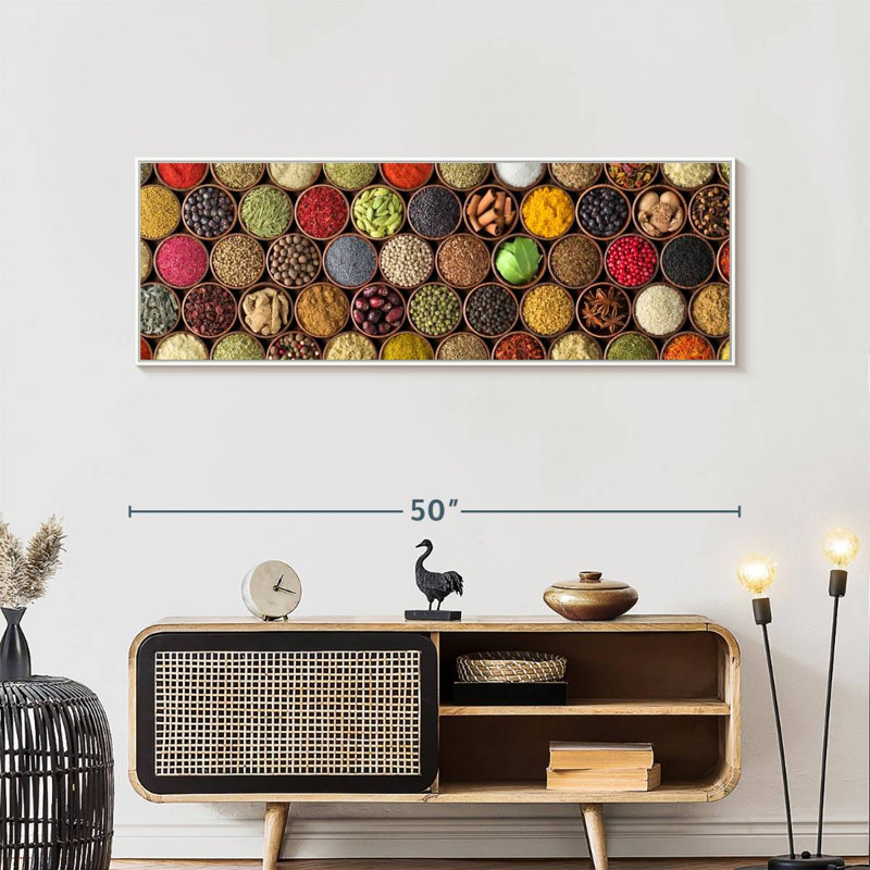 Épice de toutes sortes, Cadre flottant blanc, 49" X 17"