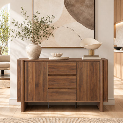 Buffet 59 po à 2 portes en noyer avec 3 tiroirs et tablettes intérieures