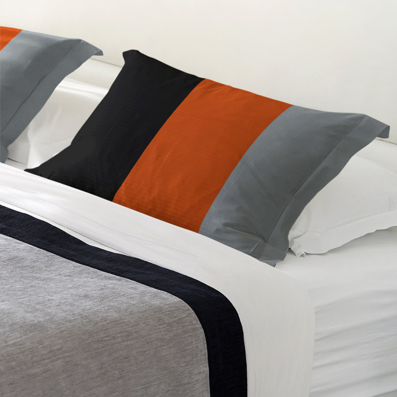 Pillow Sham, King, Brushed Polyester, Black/Orange/Gray Baltimore