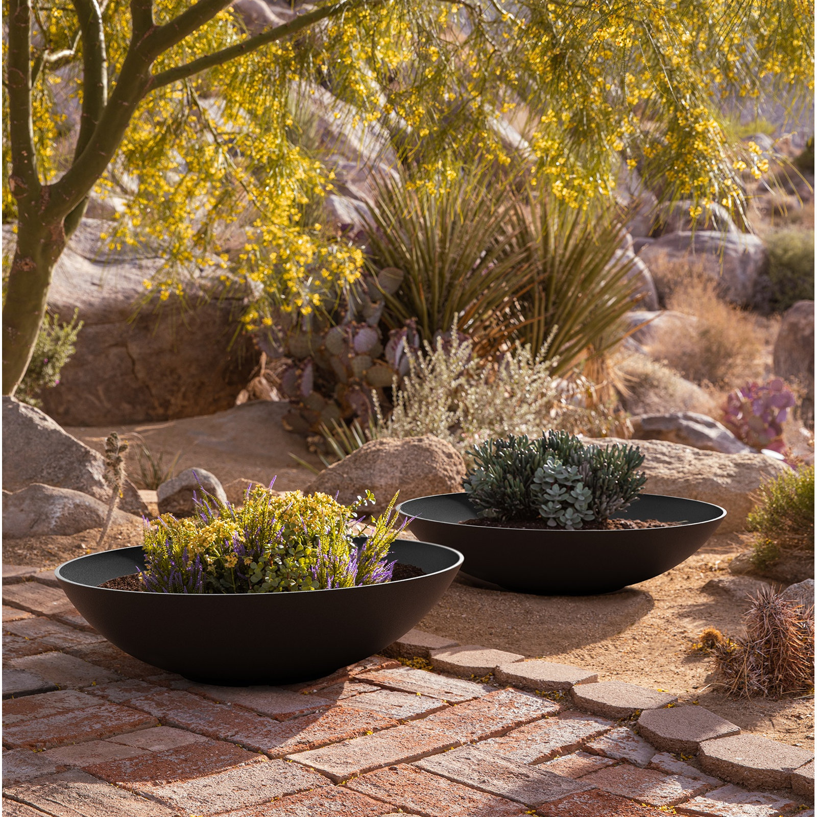 Pure Series Lane Weather Resistant Bowl Planter, Black, 8" H x 32" W x 32" D, Set of 2