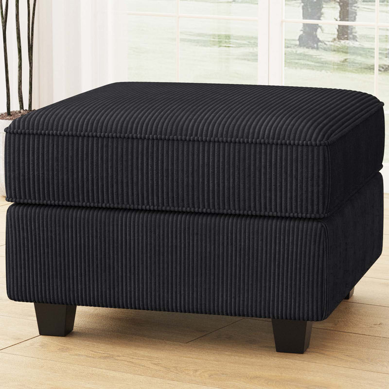 Nairoby 26.4'' Wide Upholstered Storage Ottoman Footstool Module Part for Sectional Sofa, Black Corduroy