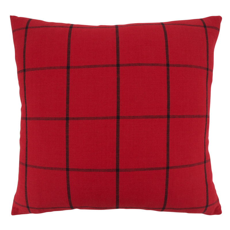 Saro 20" Square White and Gray Plaid Throw Pillow with Down Filling