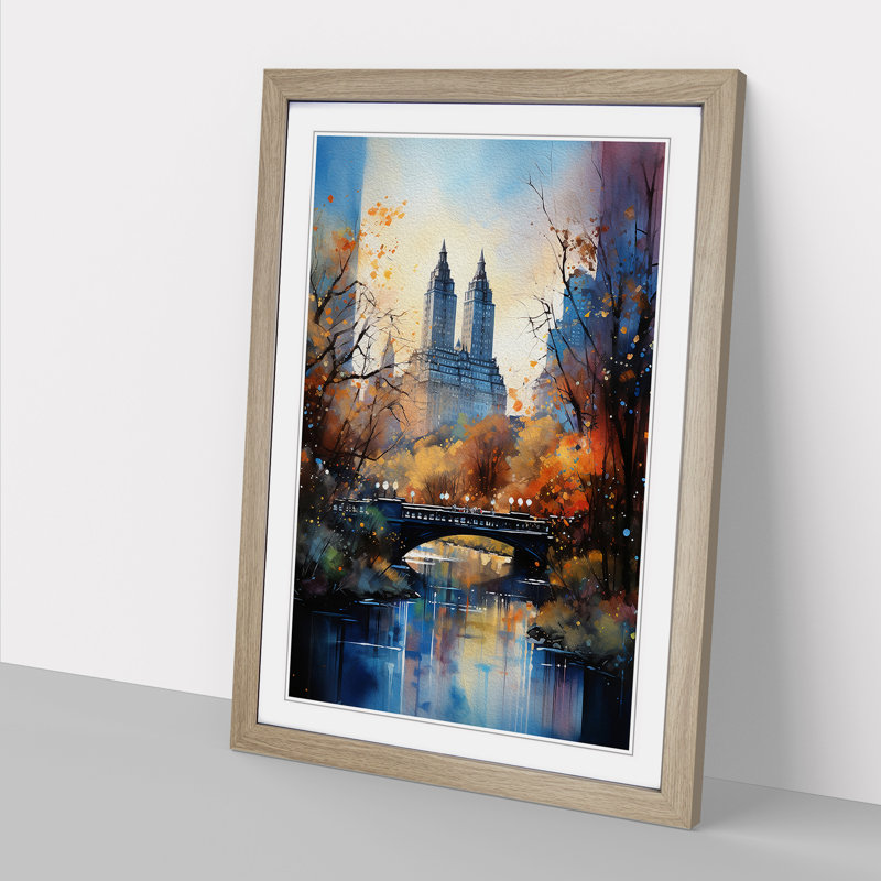 Central Park Symbolism - Single Picture Frame Print on Wood, Oak Framed, 46cm H x 34cm W x 2cm D