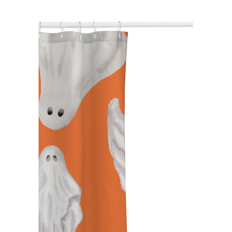 Spooky Ghost Ultra-Thin Lightweight Shower Curtain, Orange