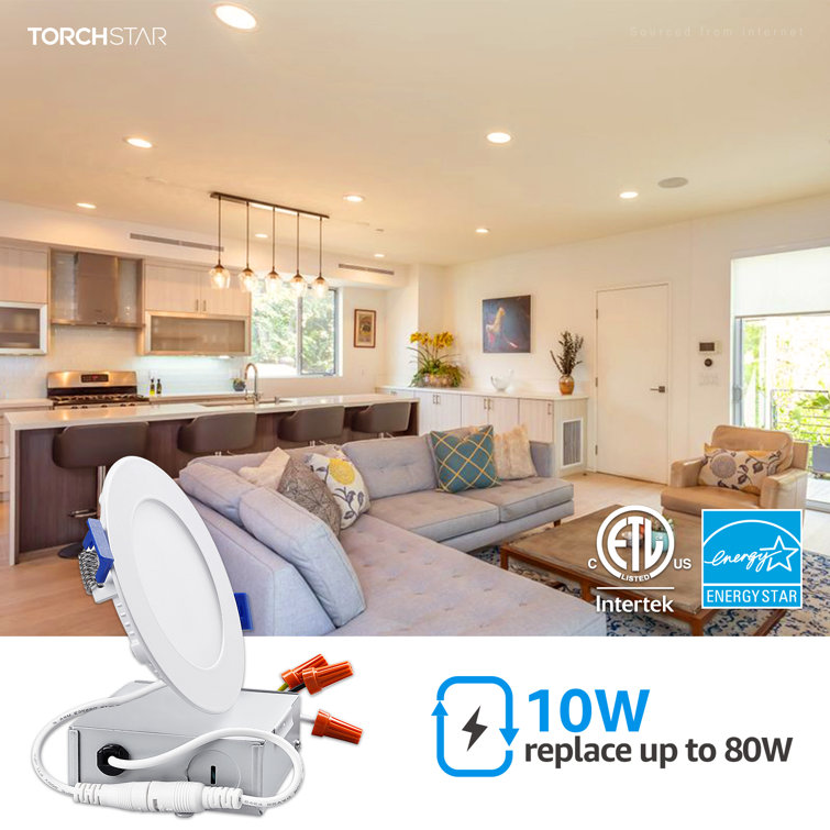 TORCHSTAR Oeconomia 10W Inch LED Recessed Lighting with Junction Box,  3000K Warm White, 5%-100% Dimmable Wayfair