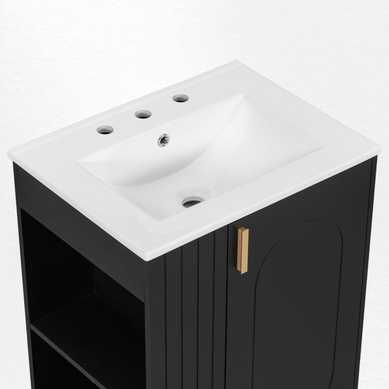 Ensemble de meuble-lavabo simple 24 po avec plateau en céramique 24 po, Noir, noir, noir, noir