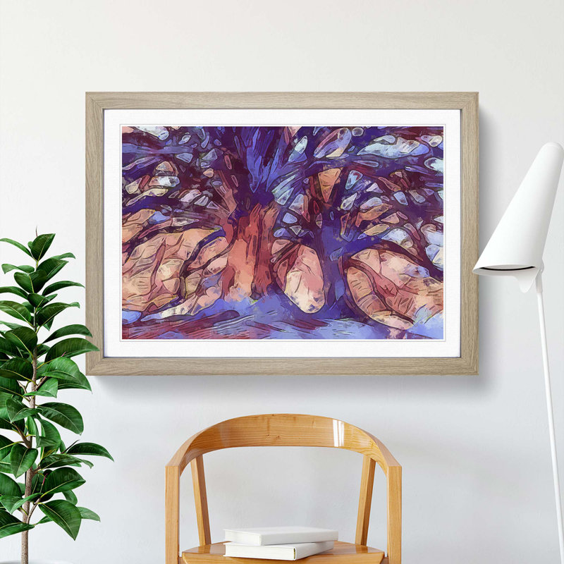 Two Beautiful Trees in Abstract - Picture Frame Painting Print, 27cm H x 36cm W x 2cm D, Oak Framed