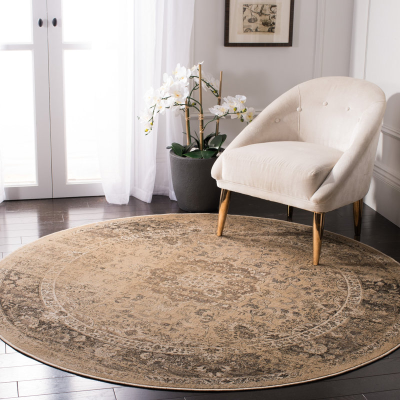 Evanoff Abstract Beige Area Rug, Round 8'
