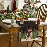 Snowman Birds Trees Christmas Table Runner, Seasonal Winter Holiday Kitchen Dining Table Decoration For Home Party Decor