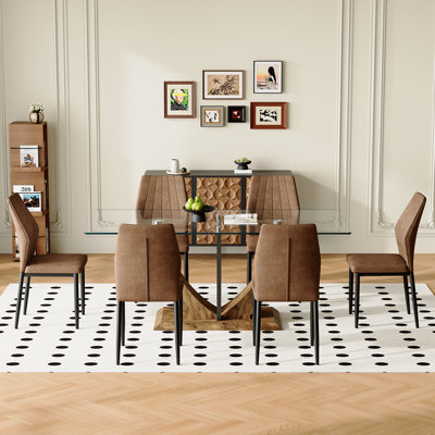Modern Glass Dining Table Set For 6–8, Elegant Dining Room Table With Chairs For Family & Entertaining