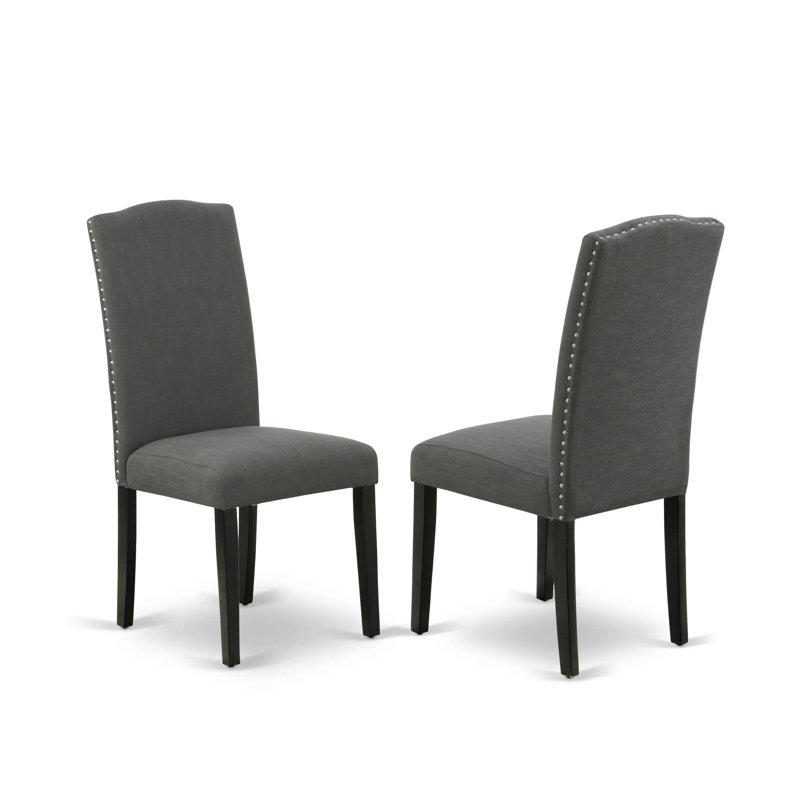 5 Piece Dining Set Includes a Round Dining Room Table with Dropleaf and 4 Dark Gotham Linen Fabric Upholstered Parson Chairs, 42x42 Inch, Black