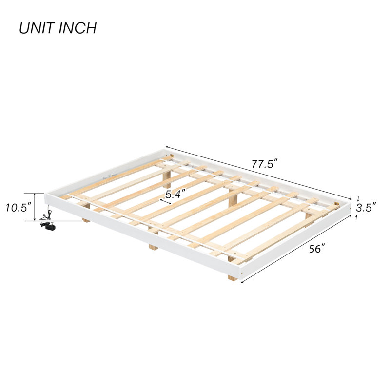 Lit flottant avec lumières DEL en dessous, lit plateforme moderne à profil bas avec lumières DEL, Complet/Double, Blanc