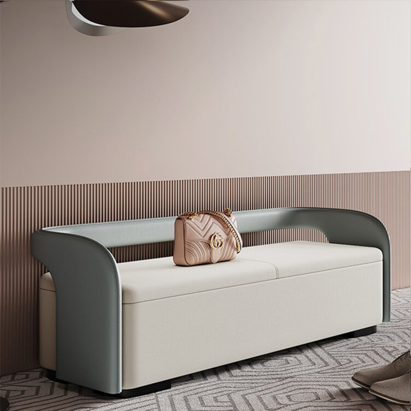 Banc de rangement rembourré en similicuir Ousman, Bleu/crème