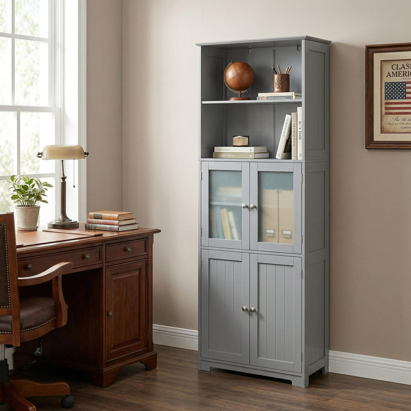 Large Capacity 6 Tier Freestanding Bathroom Storage Cabinet With 2 Spacious Open Storage Compartments And Customizable Adjustable Shelves For Bathroom