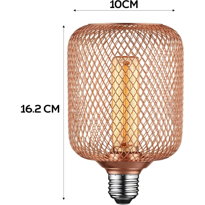 Decorative Light Bulb Rose Gold Metal Cage Cylinder LED E27 Base 5W (Equivalent 50W) Dimmable 2200K Warm White Vintage Edison Home Kitchen Restaurant Lighting - 230V