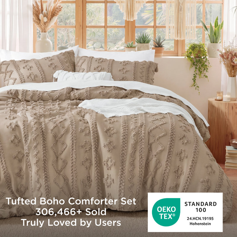 Ensemble d'édredon en microfibre toutes saisons, Édredon pour grand lit + 2 taies décoratives, Kaki