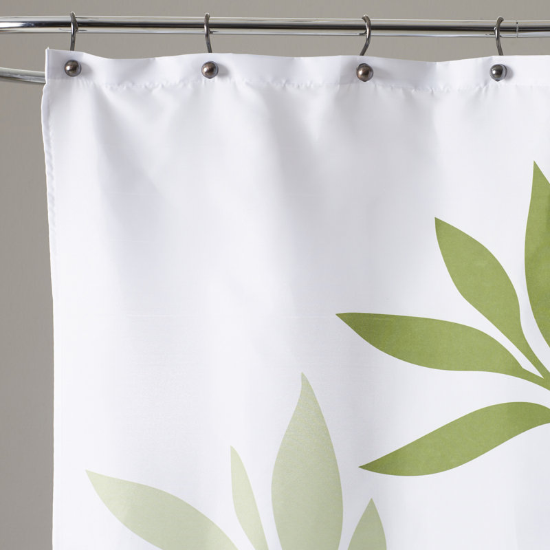 Standard White and Green Botanical Fabric Shower Curtain
