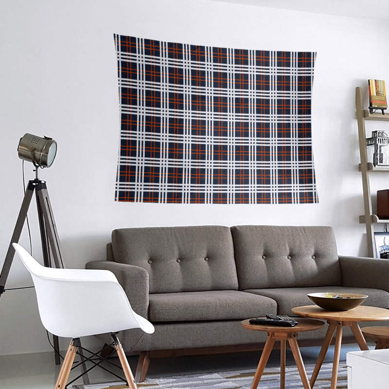 Tapisserie de luxe en microfibre New England, H 51 po x l 60 po, Dark Navy/Orange/White