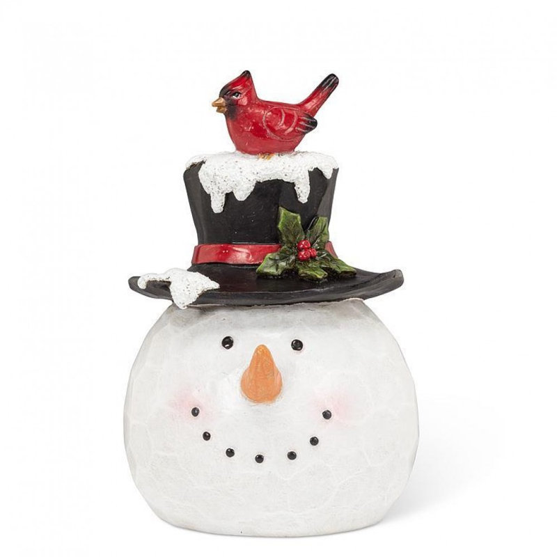 Snowman Head With Hat & Cardinal