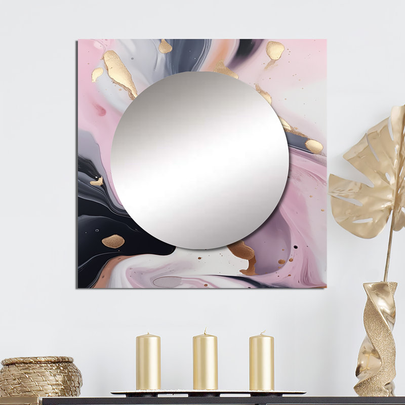 Genva - Miroir carré abstrait en marbre pour décoration murale, 23 po x 23 po